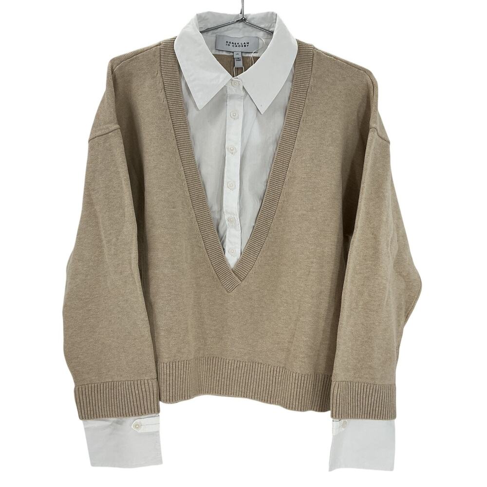 Derek Lam Mixed Media Tan Rida Sweater Size L - Picture 2 of 4